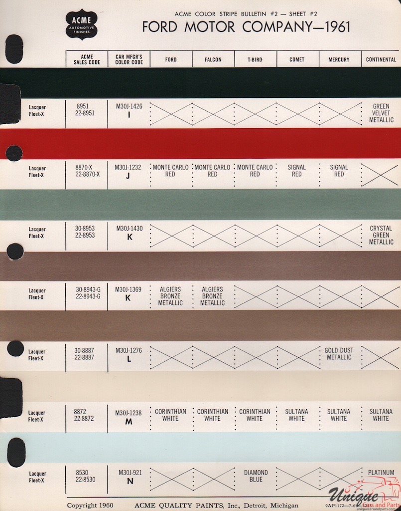 1961 Ford Paint Charts Acme 2